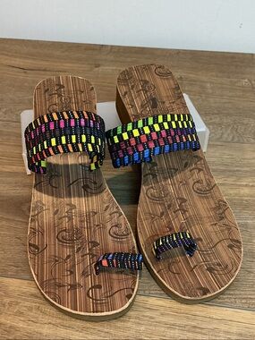 CORKYS | Toasty multicolour rainbow sandals, size 8